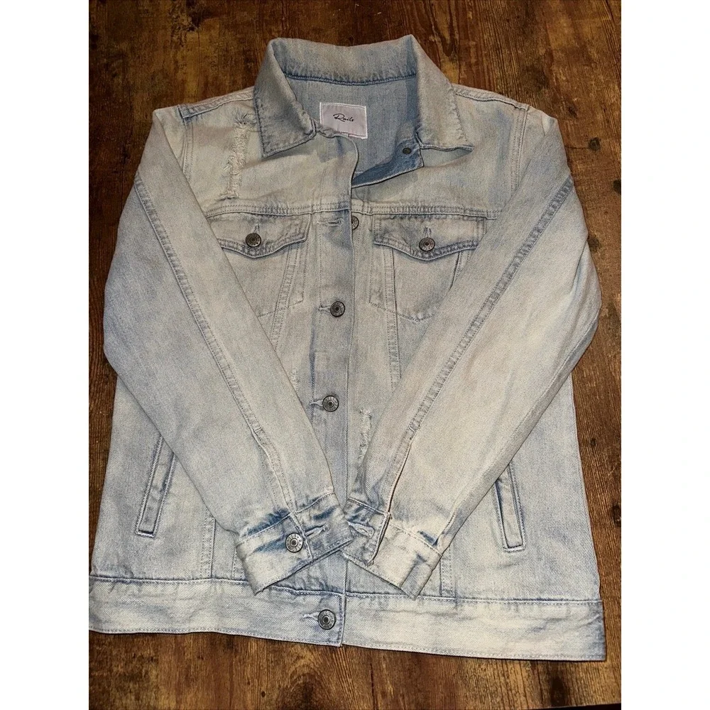 Rails OCTOBER Patch Denim Jean Jacket Knox Women's‎ Size S Light Blue Distressed